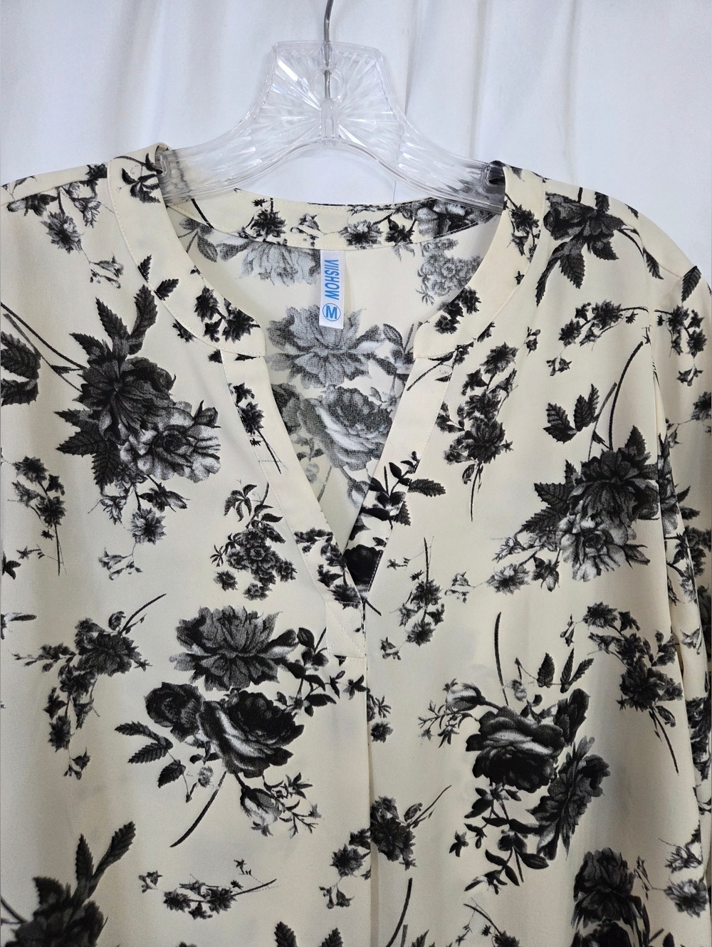 Viishow Cream/black Floral V-Neck 3/4 Sleeve Blouse Size M - Picture 4 of 9